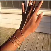 [Olbye] Finger Ring Bracelet Gold Slave Bracelet Hand Chain Ring Link Bracelet Everyday Jewelry for Women, free size, alloy