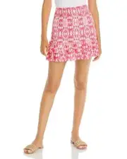 Aqua Smocked Printed Mini Skirt Women's S Pink/White Tie Dye Smocked Pull On~