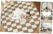 Super Soft Rug, Round Rug for Bedroom, 4X4.1 Ft Beige and White Checkered