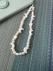 Natural Seashell Moon & Stars Pearl Beaded Phone Wrist Strap, Gift Idea