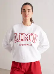 [aim'n] White College Oversized Sweatshirt