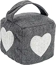 Home Interior Doorstop - Grey Heart Herringbone Patterned Door Stop with Handle