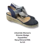 NIB Lifestride Kimmie Espadrille Wedge Navy Almond Milk Ankle Strap Size 9.5