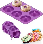 Alvinlite 6‑Grids Silicone Donut Moulds, Round Chocolate Cake Bread Mold Tray, Non-Stick Donut Baking Pan Silicone Bagel Doughnuts Pan Baking Accessory for Muffins Chocolate Cake Bread(Purple)