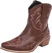 [Lausiuoe] Cowboy Boots For Women Wide Calf Wide Foot Western Cowgirl Boots Knee High Embroidered Chunky Heel Fashion Boot, Zx-brown, 9