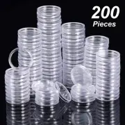 200 Clear Round Coin Holders Dustproof Plastic Capsules for Protection