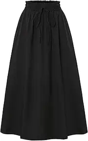 [TuoGo] Midi Skirts for Women Elastic Waist Flowy A-line Casual Summer Beach Long Skirt