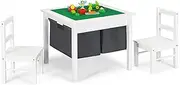 HONEY JOY 2-in-1 Kids Activity Table & Chair Set with Storage, Double-Sided Building Block Table w/2 Chairs, 2 Non-Woven Fabric Drawers, Kid Craft Table Set for Bedroom, Living Room, Playroom (White)