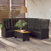 2 Piece Garden Lounge Set with Cushions Black Poly Rattan, Conversation Sets