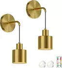 Battery Powered Wall Light Set of 2,Gold Modern Wireless Wall Light Dimmable Ind