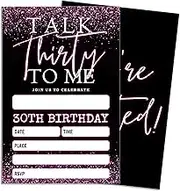 Black Bow Birthday Invitation, Retro Heart Cake Birthday Party Invite, 20 Double-Sided Wavy Fill In Invitation Cards with Envelopes, Hand Drawn Invite, Party Supplies & Decorations 4x6 Inch-T036