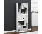 White Engineered Wood Bookshelf Cabinet Spacious Storage Organizer Versatile