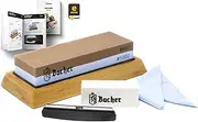 BACHER Premium Sharpening Stone. 2 Side Grit 400/1000 Whetstone- Knife Sharpener Waterstone with Non-Slip Bamboo Base, Flattening Stone, Angle Guide and Detailed eBook Guide
