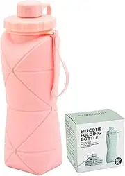 Nebula-X AU Collapsible Water Bottle Leakproof Valve BPA Free Silicone Foldable Lightweight Durable Travel Bottle for Gym Camping Sports 20oz (Pink)