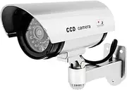 ZGUZMCMK Dummy Security Camera, Home Dummy Surveillance, Weatherproof with Flashing Light, Indoor Dummy Camera, Silver