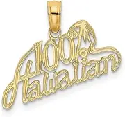 [JewelryWeb] 14ct Gold 100% Hawaiian Script Charm Pendant Necklace 13.9x19.75mm Wide 0.65mm Thick