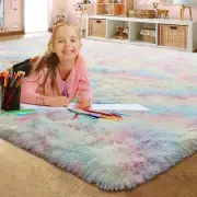 LOCHAS Luxury Fluffy Rainbow Area Rug for Girls Bedroom 5x8, Soft Fuzzy Kids ...
