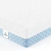 Dourxi Mini Crib Mattress, 38x24X4 Inch Dual Sided Comfort Gel Memory Foam, Breathable Premium Baby Mattress for Mini and Portable Cribs w/Removable Outer Cover - White&Blue