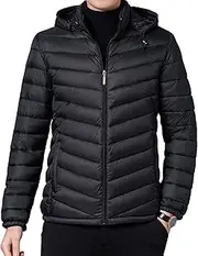 [JEShifangjiusu] Men's Warm Winter Clothing With Chain Hat, Casual Coat Sports Jacket, Black, 3XL