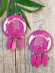 Armadillo Earrings Pink Statement Handmade Dried Gourd Oaxaca Mexican Folk Art