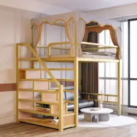 在飛比找樂天市場購物網優惠-小戶型鐵藝高低鐵架床高架床下空梯柜架子床家用復式二樓床閣樓床