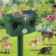 Upgraded Solar Ultrasonic Animal Repeller, 2024 Dog Repellent Outdoor, Cat Repeller with Red and White LED Flashing Light for Squirrel, Raccoon, Skunk, Rabbit, Fox, Deer, Bird etc 369