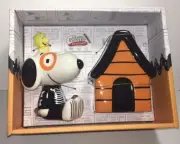 PEANUTS SNOOPY WOODSTOCK HALLOWEEN DOGHOUSE SALT & PEPPER SHAKERS 4” Ceramic NIB