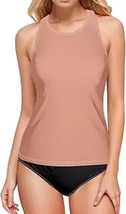 [ODAWA] Tankini Top Dark Salmon Backless Swimwear High Neck Bathing Suit Tops for Women