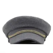 Unisex Faux Wool Captain Sailor Hat Army Style Flat Cap Chain Cabbie Beret