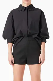 Endless Rose Lace Collar Button-Up Shirt in Black at Nordstrom, Size X-Small