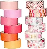 YUBX VSCO Gold Pink Washi Tape Set for Crafts, Journals, Bullet Journals, Planners, Scrapbooking, Packaging (Pink Tone)