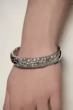 Silver Tone Encrusted Hoop & T-Bar Bangle