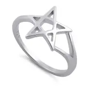 Star & Moon Criss-Cross Cutout Ring 925 Sterling Silver