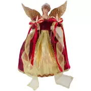 13.5 In. Lighted Red and Gold Angel with Wings Christmas Tree Topper - Clear Lig