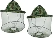 2 Pack Camouflage Beekeeping Beekeeper Anti-Mosquito Bee Bug Insect Fly Mask Cap Hat with Head Net Mesh Face Protection Outdoor Fishing Equipment Protective Gear