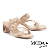 在飛比找momo購物網優惠-【MODA Luxury】簡約質感編織寬帶簍空造型高跟拖鞋(