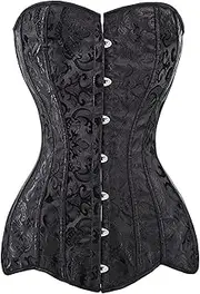 [WORNEW] Women's Steampunk Corset Women's Court Steel Boned Corset Jacquard Corset Long Waist Clip Gothic Corset Punk Corset (Color : Black, Size : Medium)