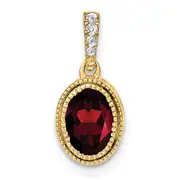 14K Yellow Gold Oval Garnet and Real Diamond Pendant