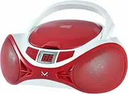 AH 1262R AX - Portable Boom Box with CD Player, AUX-in Input, Dual Power Possibility (Cable Included, Batteries Not Included) WhiteRed