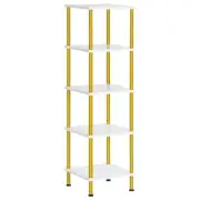 5-Tier Corner Shelf Stand, Corner Square 11.8"L x 11.8"W x 45.3"H White + Gold
