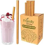 Friendly Straw 150 Pack Biodegradable Jumbo Smoothie Kraft Paper Straws, 19.7CM x 1CM Extra Wide Paper Straws Bulk Pack