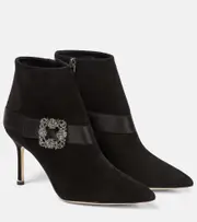 [Manolo Blahnik] Manolo Blahnik Plinianu embellished suede ankle boots AU 4 black