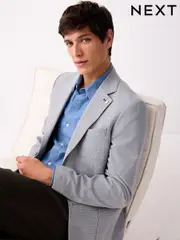 Light Grey Slim Fit Textured Smart Blazer (E93136) | $144