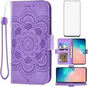 Asuwish Compatible with Samsung Galaxy S10e Wallet Case and Tempered Glass Screen Protector Leather Flip Credit Card Holder Cell Phone Cover for Glaxay S 10e Gaxaly 10se Galaxies Se10 Women Men Purple