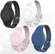 [GudCoaks] Waterproof Air tag Bracelets for Kids (4 Pack) - Lightweight GPS Tracker Holder, Black/White/Pink/Dark Blue
