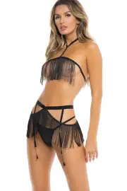 Rene Rofe Rassel Tassel 3 Piece Open Cup Bra Set
