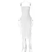 Ruffled Asymmetrical Plain Tube Dress White - S