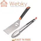 Jumbuck Stainless Steel BBQ 2-Piece Tool Set w/ Lockable Tongs & Spatula Turner