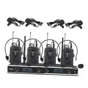 Audio D-440 UHF 4-Channel Wireless Microphone System with 4 Cordless Mics,