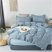 Geometric Grid Duvet Cover Set 3Pcs Bedding (Double-Queen-King) 220x240cm Hypoallergenic(C-3,Cover 150x200cm 3pcs)
